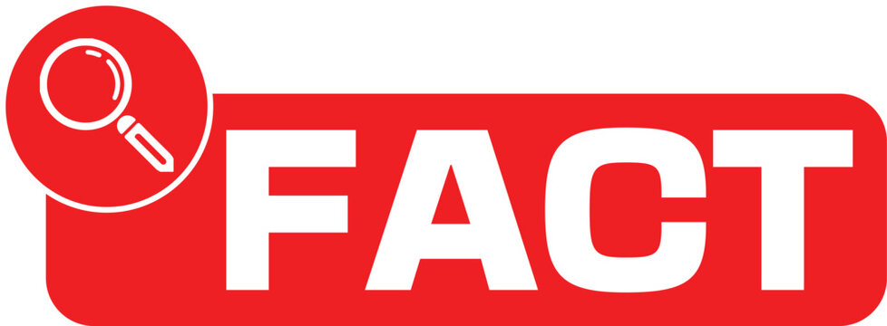 Fact Red Banner with Magnifying Glass Icon &ndash; Information Verification Label