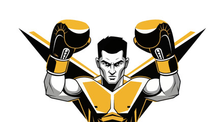 Obraz premium Boxer illustration in action with raised arms on isolated white background