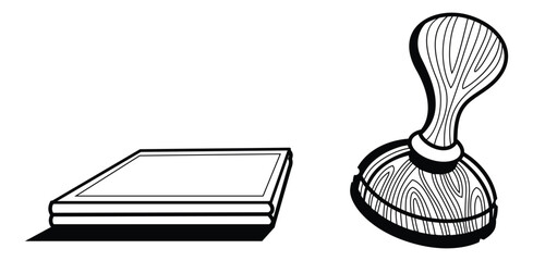 Rubber stamp with wooden handle and ink pad icon illustration for office stationery and classic business branding tools © Iqbal