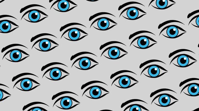 Blue Eye Pattern Animation on Grey Background