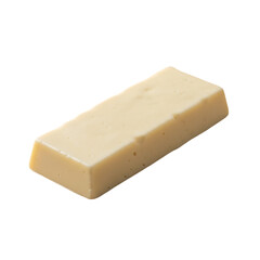 A rectangular block of pale yellow creamy processed cheese food product isolated on transparent background