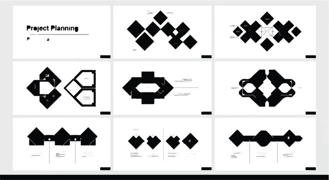 Geometric shapes project planning flowchart diagrams on white background, business strategy and organization concept