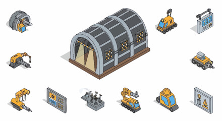 Isometric Industrial Building and Construction Equipment Set. © berkah nikah