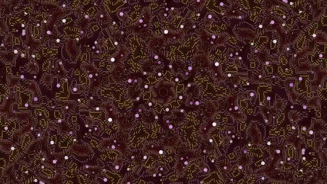 Abstract swirling dark brown background with tiny white dots.