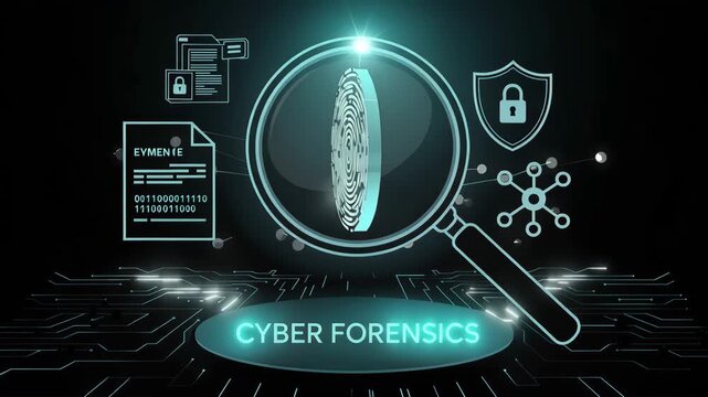 Cyber Forensics Illustration: A digital depiction of cyber forensics, showcasing data analysis, digital security, and the pursuit of justice in the digital realm. 