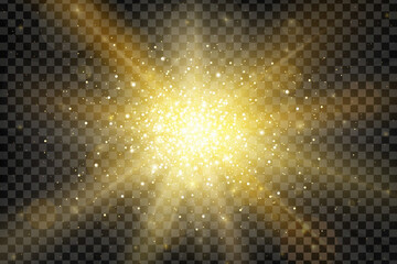 Glare big explosion realistic effect isolated on transparent background. Luxury jewelry glitter backdrop. Sci-fi background. Universe concept. Vector illustration © boxerx