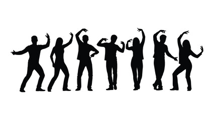 A group of people dancing in different poses