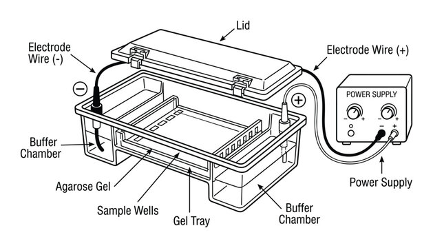 Gel electrophoresis laboratory equipment for dna analysis illustration on transparent background