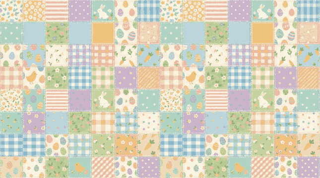 Colorful patchwork background with pastel squares and patterns for design