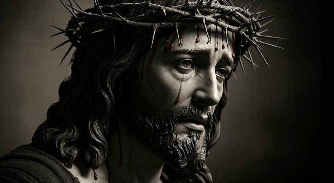 Jesus Cristo com Coroa de Espinhos Retrato Religioso da Paix&atilde;o de Cristo