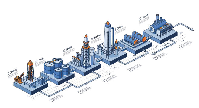 Isometric Oil and Gas Production Process Flow Diagram.