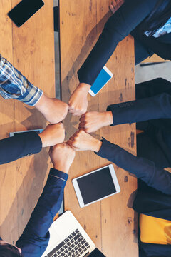 Vertical Business Partner using laptop online meeting team Partnership businesspeople talking together. Vertical Business Partner using digital tablet meeting team business Partnership office desk