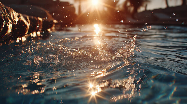 Sparkling Water Splashes in Golden Sunset Light