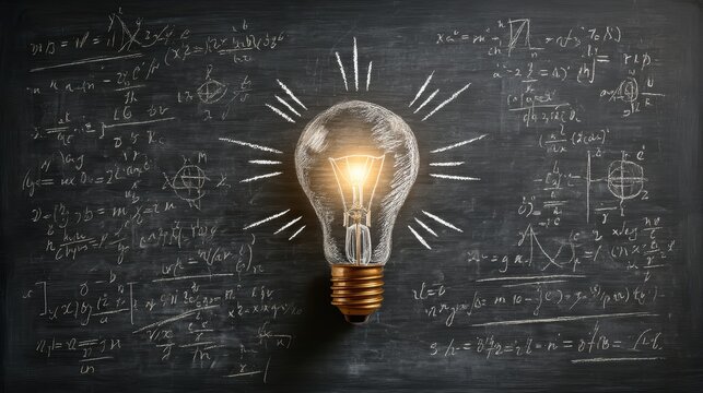 Innovation & Science: Bright Idea Light Bulb on Chalkboard
