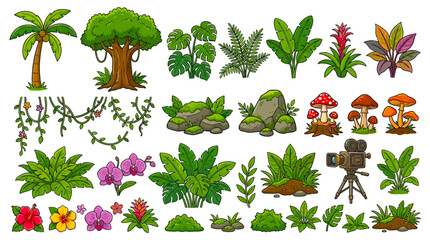 Jungle Nature Elements Collection with Cartoon Style Images © Ayu