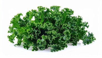 Obraz premium Fresh, healthy, organic kale leaves isolated on a clean white background, perfect for healthy eating