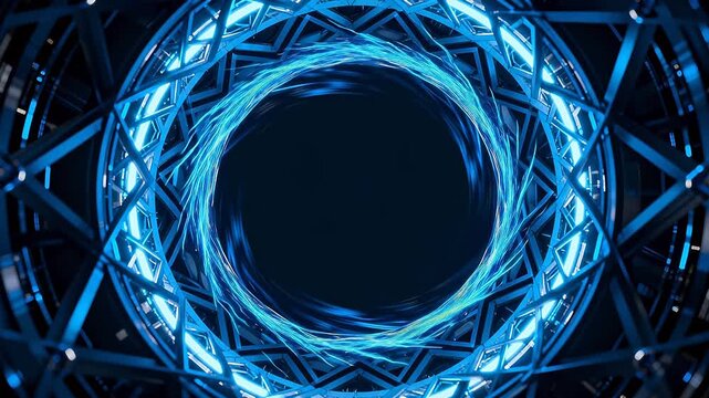 Futuristic blue glowing ring structure with dark center in sci-fi style
