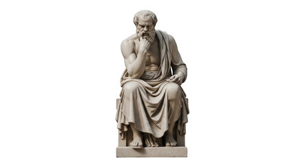 Fototapeta premium A contemplative man sits in deep thought on a stone pedestal lost in introspection and wisdom with a serene expression on his face