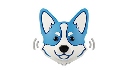 Obraz premium Blue and White Corgi Face with Sound Waves