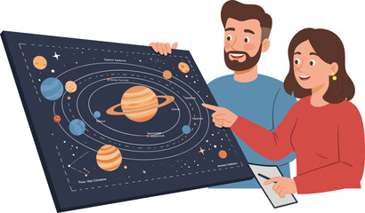 Illustration, solar, system, planets, diagram, education, science, astronomy, teaching, learning, poster, different, style, art, design, creative, cosmic, orbit, space, knowledge © Khaleda Creative