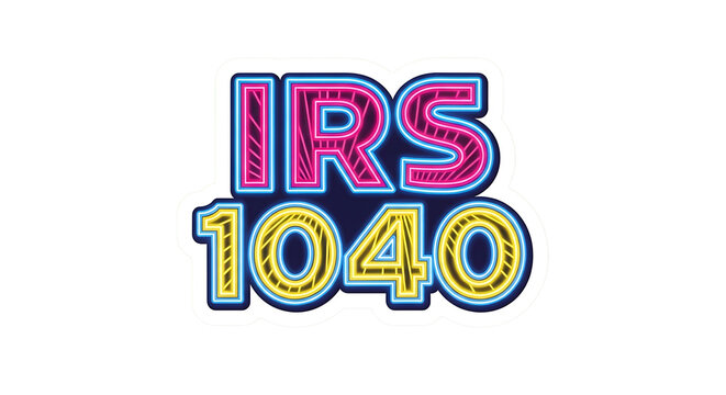 PNG Stickers Illustration of the text IRS 1040 with vibrant colors and bold design.