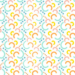 Fototapeta premium Seamless Abstract Geometric Pattern with Colorful Curves and Dots Minimal Vector Background