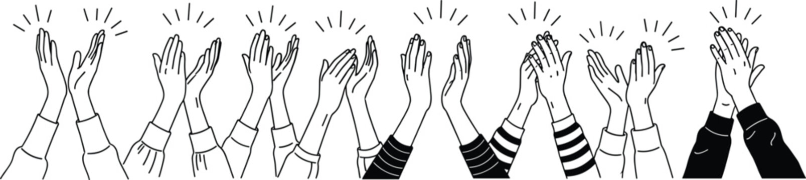 Crowd of people hands clapping and applauding in a group celebration performance success or congratulation minimal line art vector