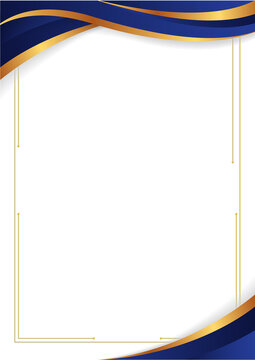 Elegant certificate background Blue and Gold Wavy Border Frame Design.