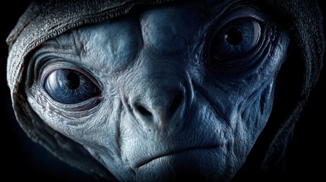 Mysterious Blue-Eyed Alien Extraterrestrial Creature Portrait, Sci-fi