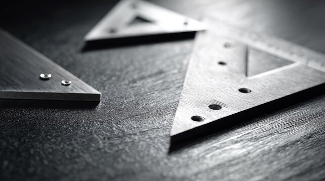 Architectural drafting triangles on a textured surface