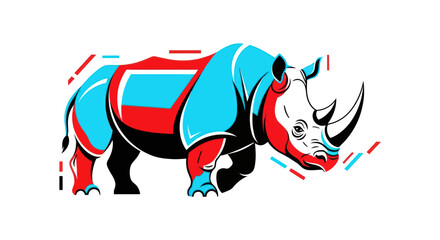 Stylized rhinoceros illustration in vibrant colors isolated on white background © Ultrasjarna