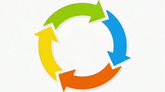 Colorful circular arrows representing continuous cycle process and concept of flow and sustainability