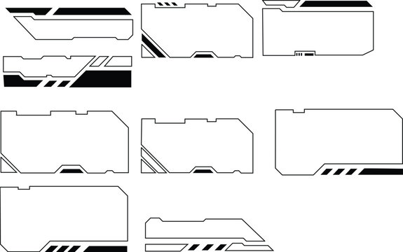 Futuristic sci fi HUD lower third interface frame collection for technology overlay design isolated on white background