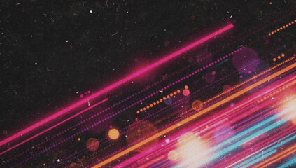 Obraz premium Vintage colorful pink neon lines shapes motion grainy distressed old aged background with dust particles.