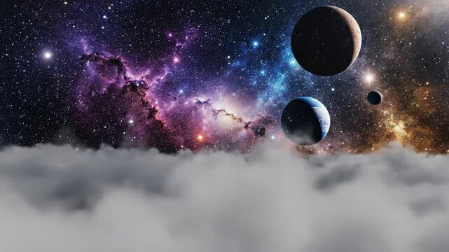 Ancient Stone Archway Opens Revealing Cosmic Nebula & Planets - Ethereal Gateway to the Universe
