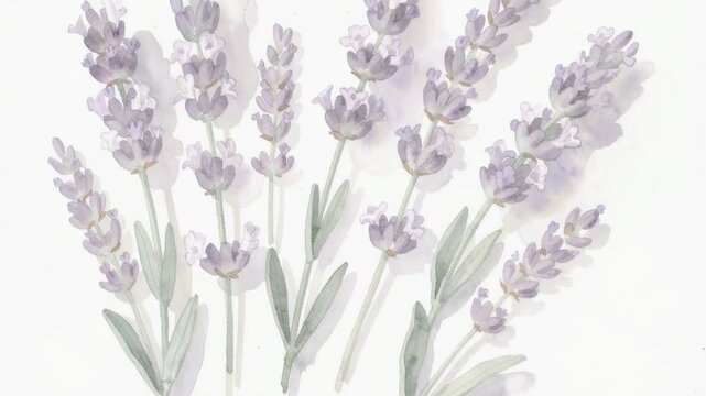 Delicate watercolor lavender flowers bouquet with soft pastel purple and green tones on white background