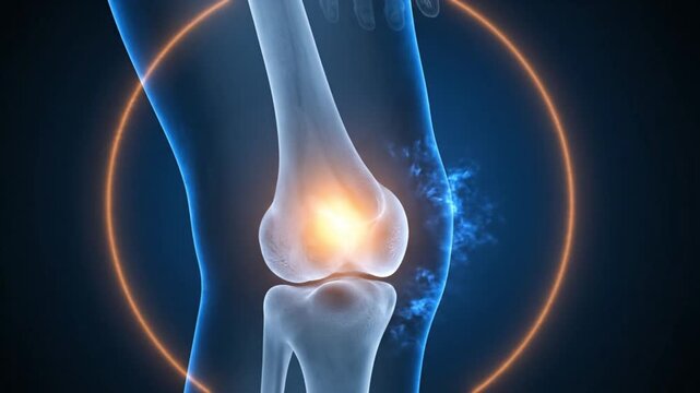 X-ray image of a human knee joint with inflammation and pain