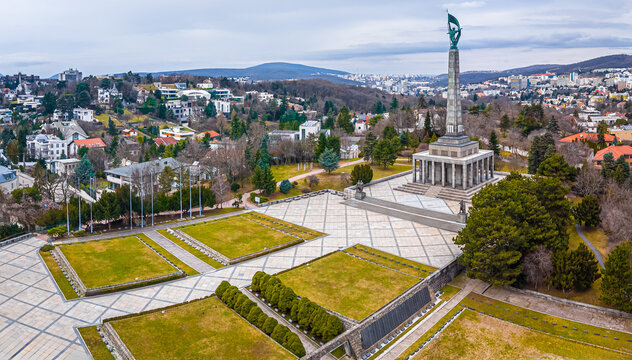 Slavin War Memorial Bratislava aerial view of monument and plaza