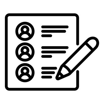 Line icon displaying a list of candidate profiles with a pencil indicating the selection or shortlisting process