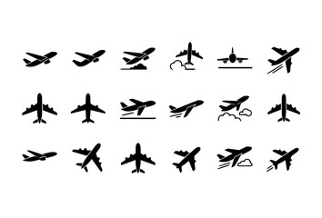 Fototapeta premium Airplane icon set minimal aviation plane symbols collection vector isolated on white background