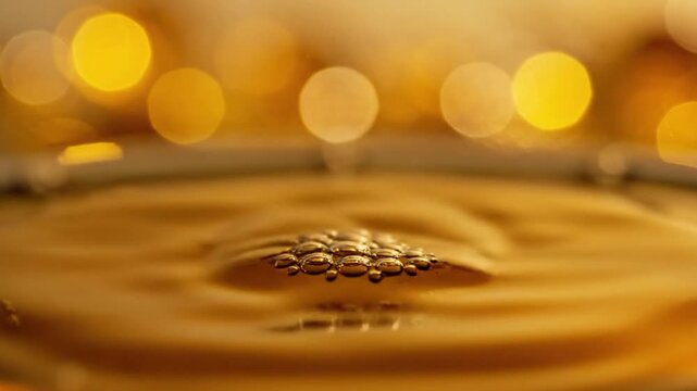 A liquid splash creates a crown shape with droplets in motion