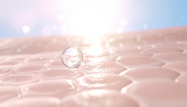 キメの整った肌に水滴が落ちる3DCGイラスト  スキンケア・保湿・美容イメージ