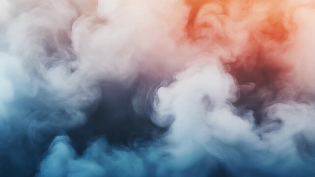 Abstract image of layered white smoke against a gradient of blue and orange