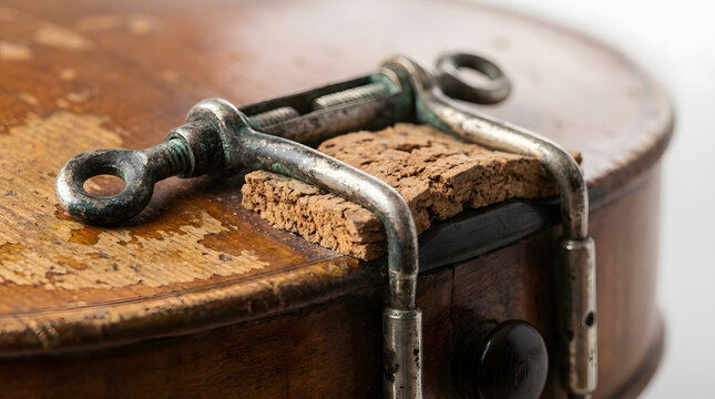 Old violin tuning peg with metal mechanism