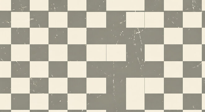 Distressed checkerboard pattern with a grunge texture and abstract missing squares forming a broken design element.