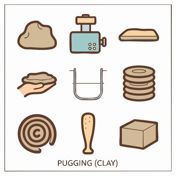 Clay pugging tools and shapes set diagram.