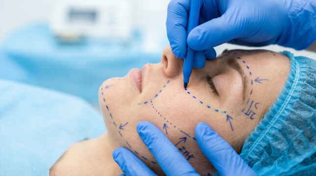 Surgeon preparing patient for plastic surgery procedure