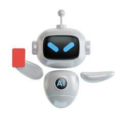 Obraz premium 3D illustration of ai robot Referee showing red card and pointing with his index finger.Transparent Background Mockup.Supports PNG files with transparent backgrounds.