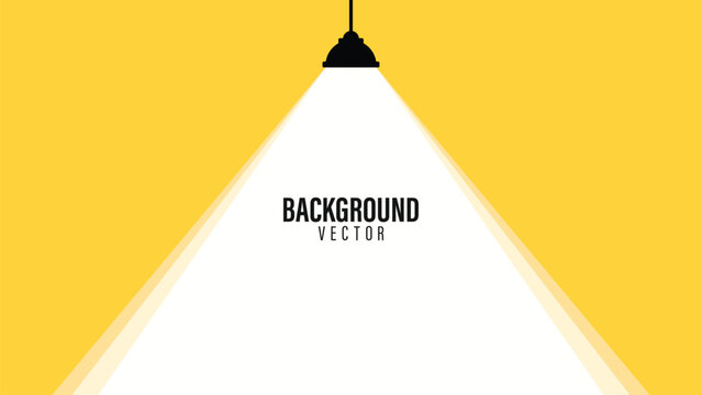 Bright spotlight beams down from above. Yellow background creates vivid contrast. Text reads "BACKGROUND VECTOR" in clean font. Minimalist design suits presentations or ads