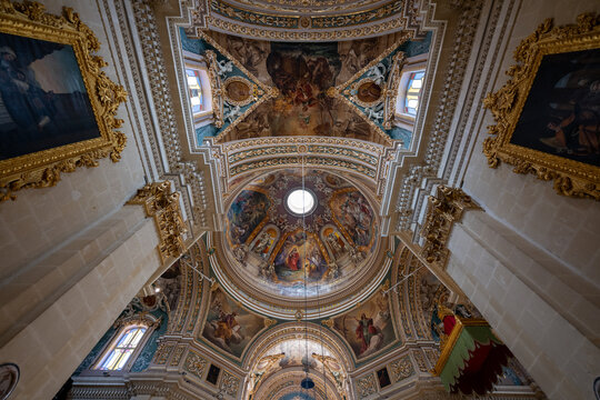 Ceiling frescoes inside Basilica of the Visitation - Gharb, Malta